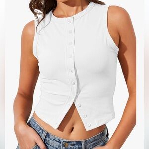 Button Front Sleeveless Summer Cropped Tank Casual Slim Fitted Tank Tops